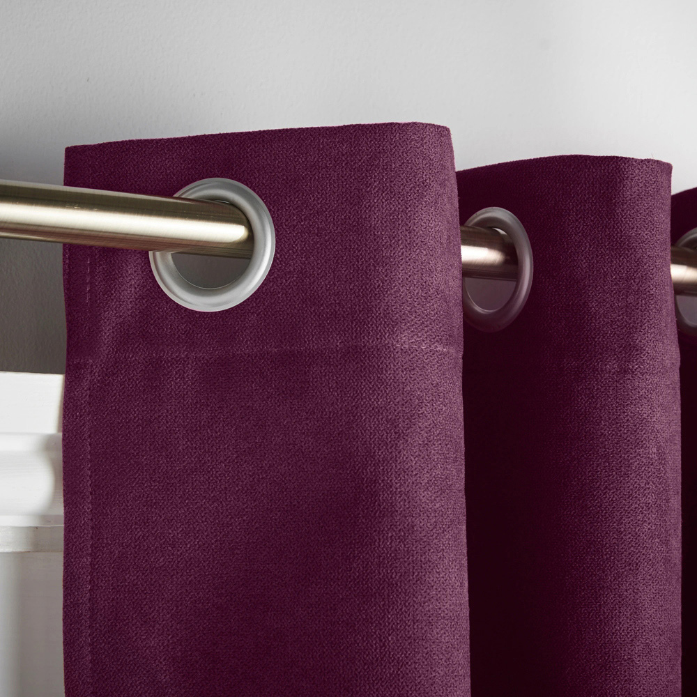 Alan Symonds Aubergine Velvet Chenille Blackout Ring Top Eyelet Curtains 137 x 213cm Image 3
