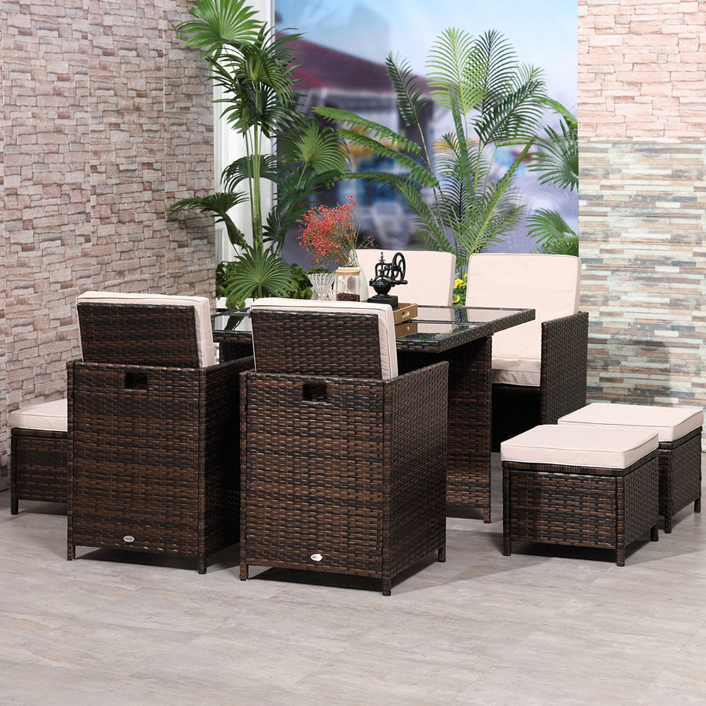 Outsunny Rattan 8 Seater Garden Dining Set Brown Image 1