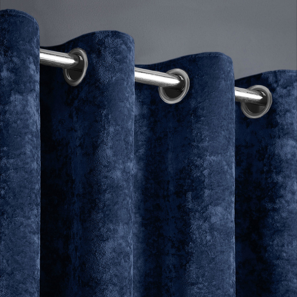 Intimates Navy Blue Plain Crushed Velvet Curtains 168X229cm Image 2