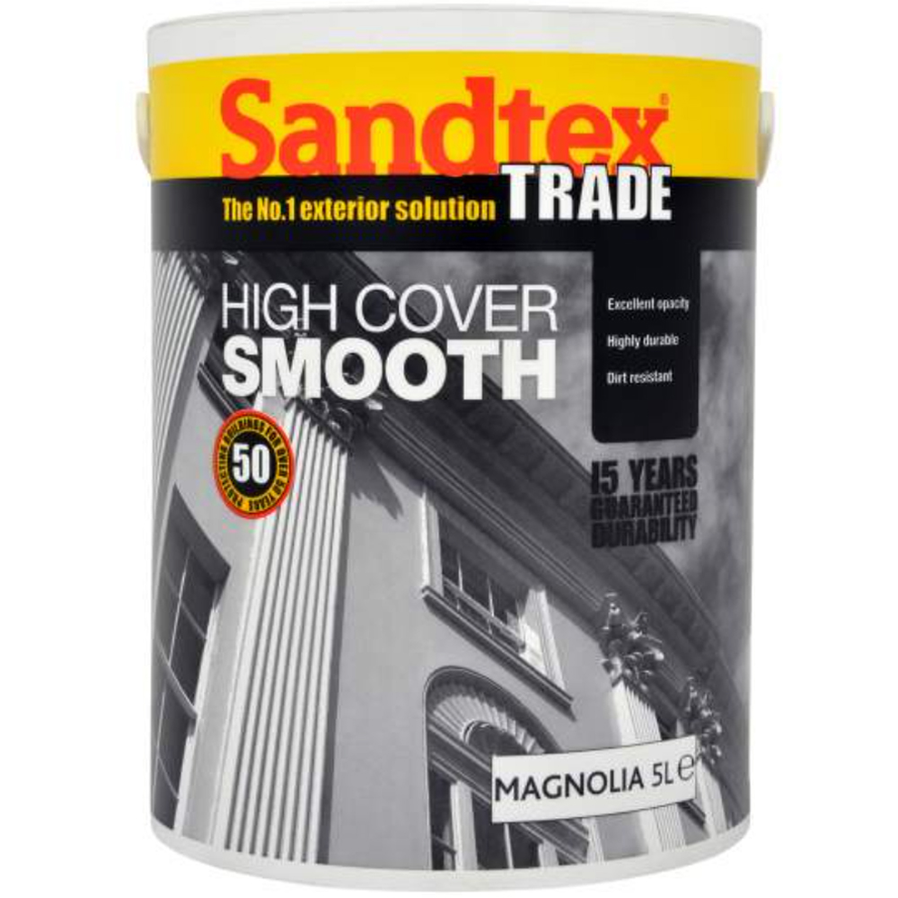 Sandtex Trade Highcover Smooth Magnolia Masonry Paint 5L Image 2