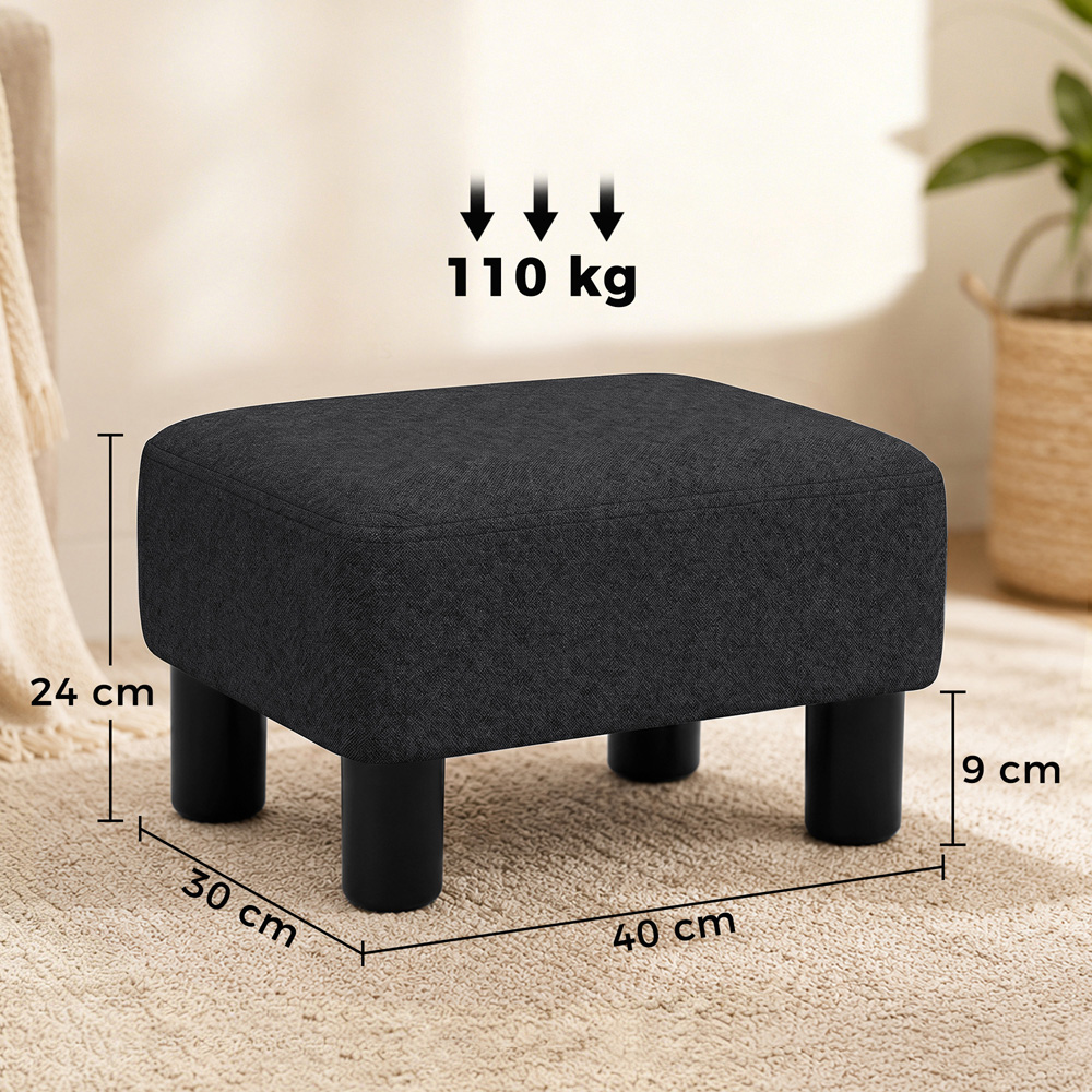 HOMCOM Black Chic Linen Fabric Footstool Ottoman Cube with Legs Image 8