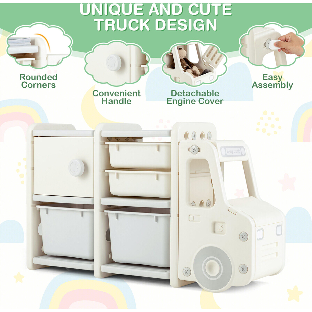 Costway Beige Kids Storage Units with Plastic Bins Image 7