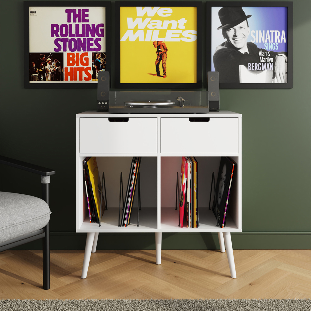 GFW Jaxon 2 Drawer 2 Shelf White Turntable Stand Image 3