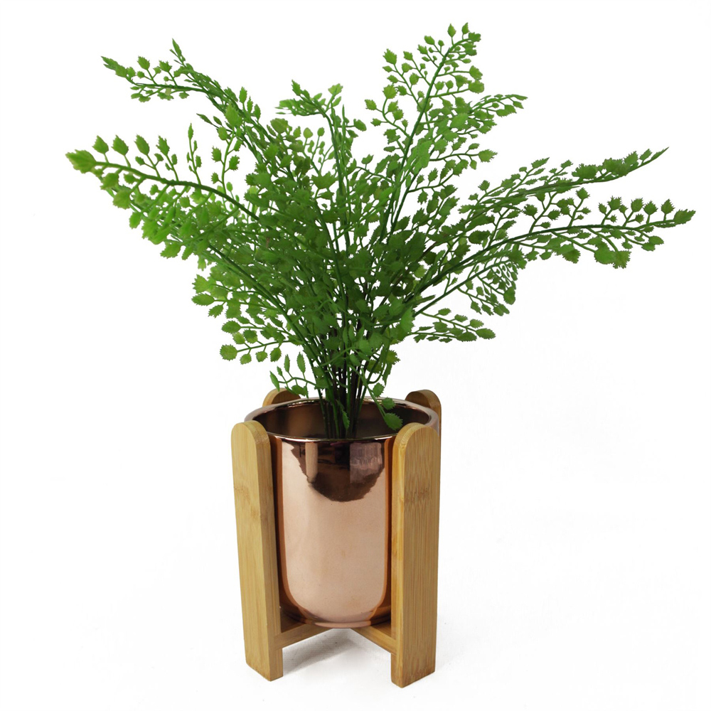 Leaf Gold Ceramic Planter with Bamboo Stand 16cm Image 2