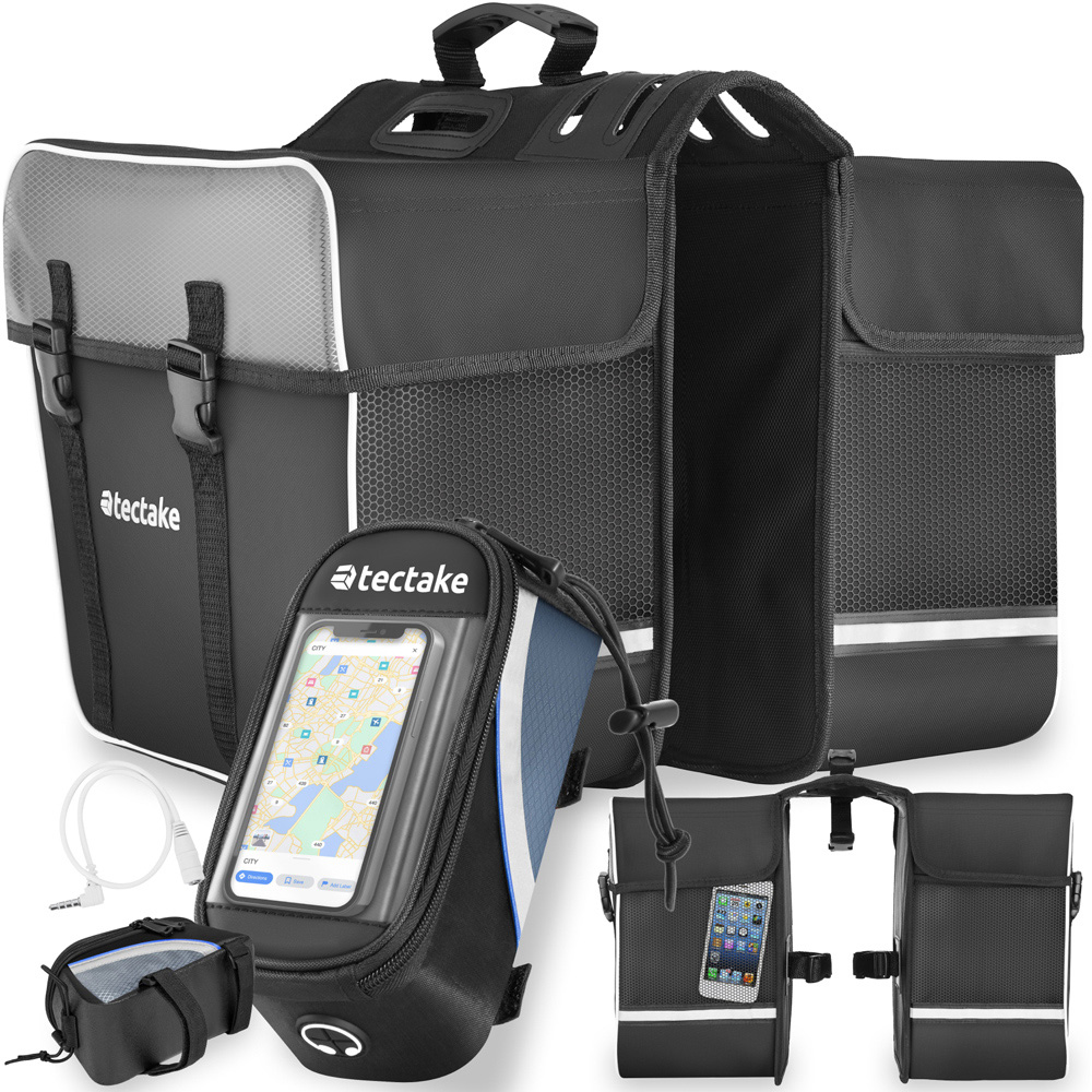 tectake Black and Blue Water-Repellent Georg Frame Bicycle Bag Set 10 x 20 x 9.5cm Image 2