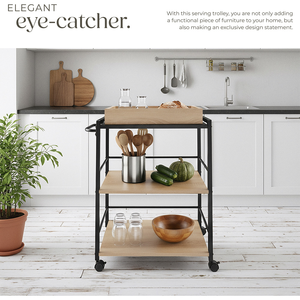 Tectake Worcester 3 Shelf Sonoma Oak Drinks Trolley Image 6