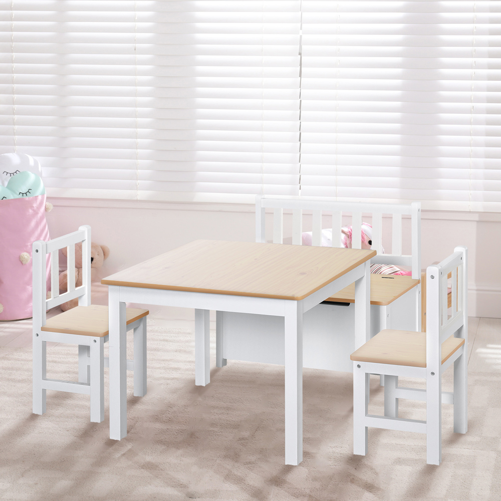 Playful Haven 4 Piece Beige Kids Table with Chair and Bench Set Image 6