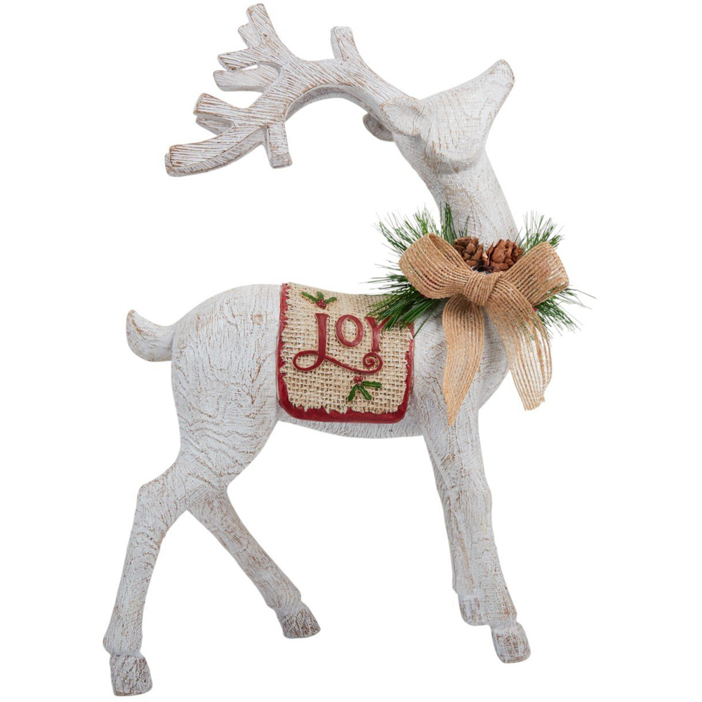 Wood Effect Joy Reindeer Standing Decoration White Image 1
