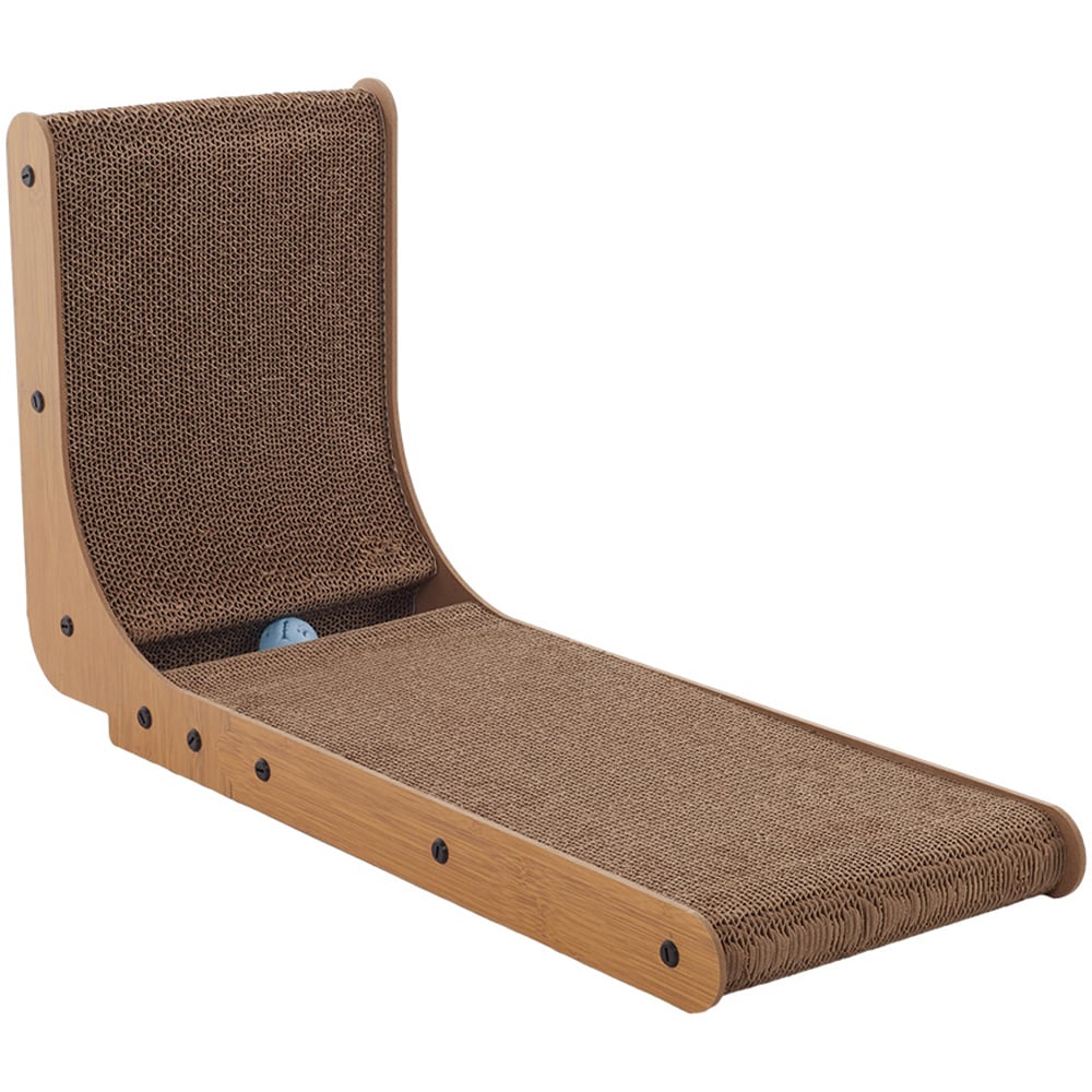 H&O Direct Corrugated L Shaped Cat Scratcher with Ball Toy Image 1