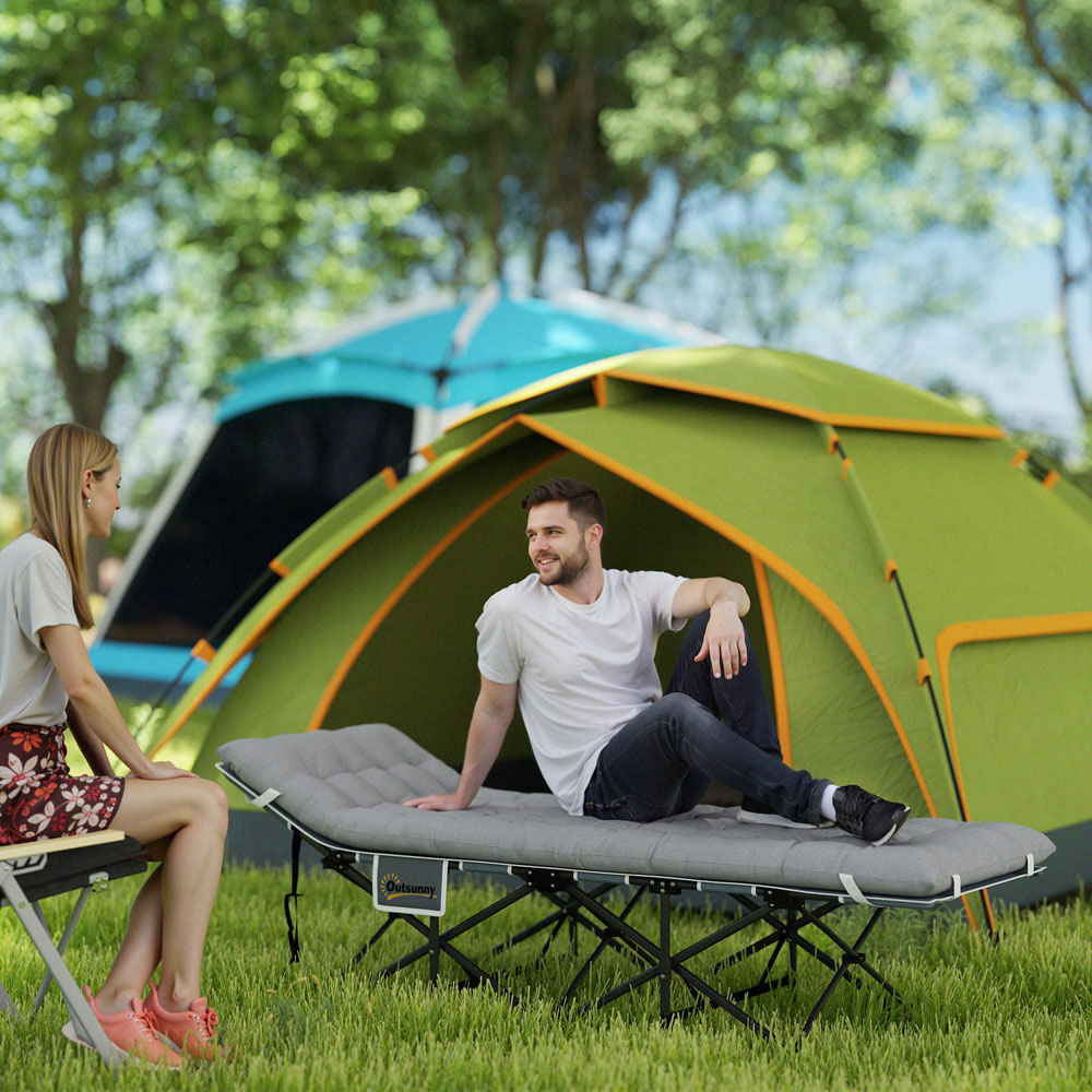 Outsunny Single Light Grey Folding Camping Cot with Mattress Image 2