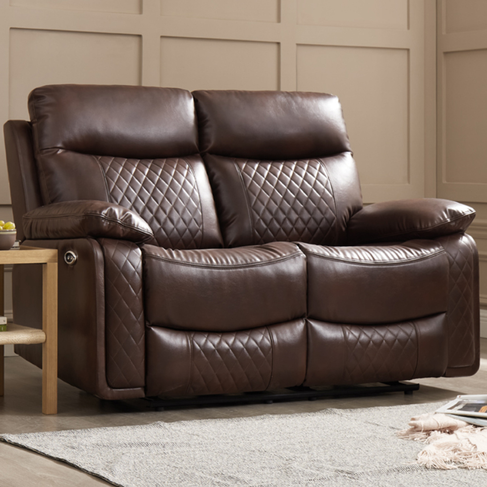 Home Detail Carson 2 Seater Brown Faux Leather Electric Recliner Sofa Image 1
