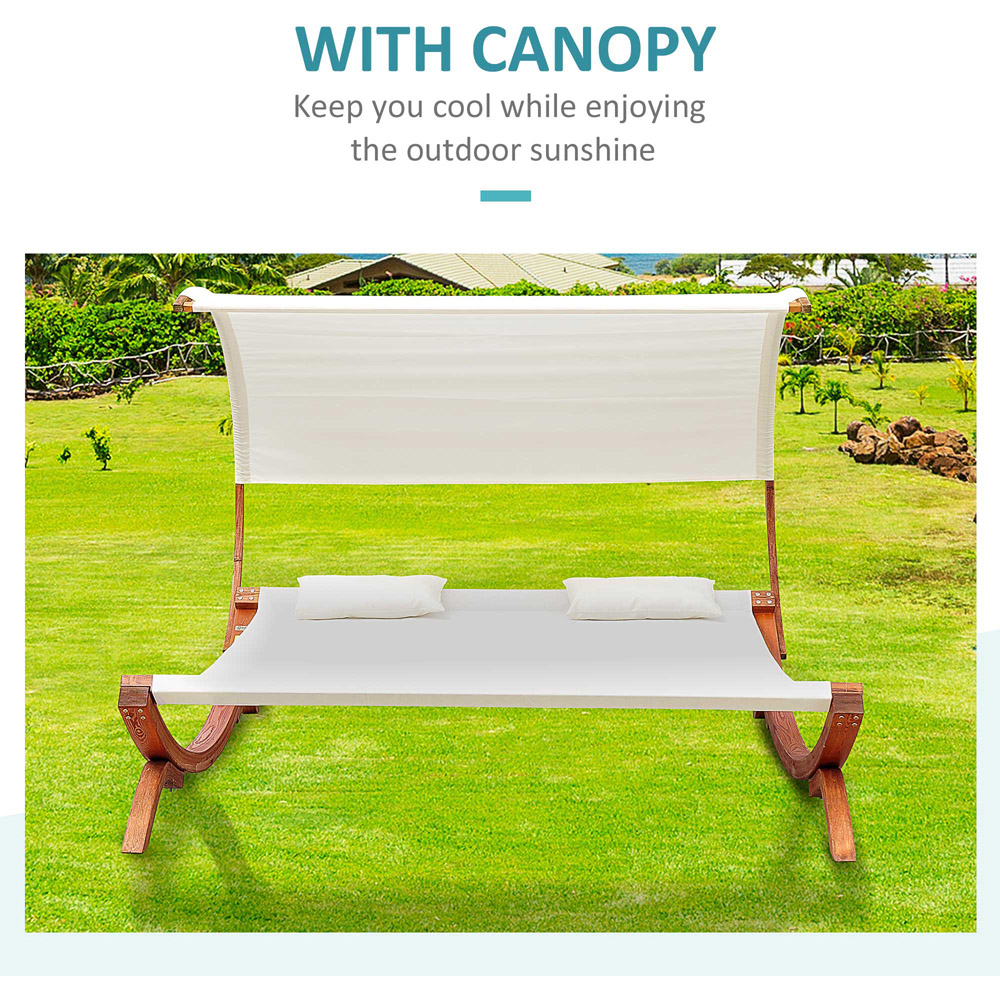 Outsunny Cream Double Sun Lounger with Wooden Canopy Image 4
