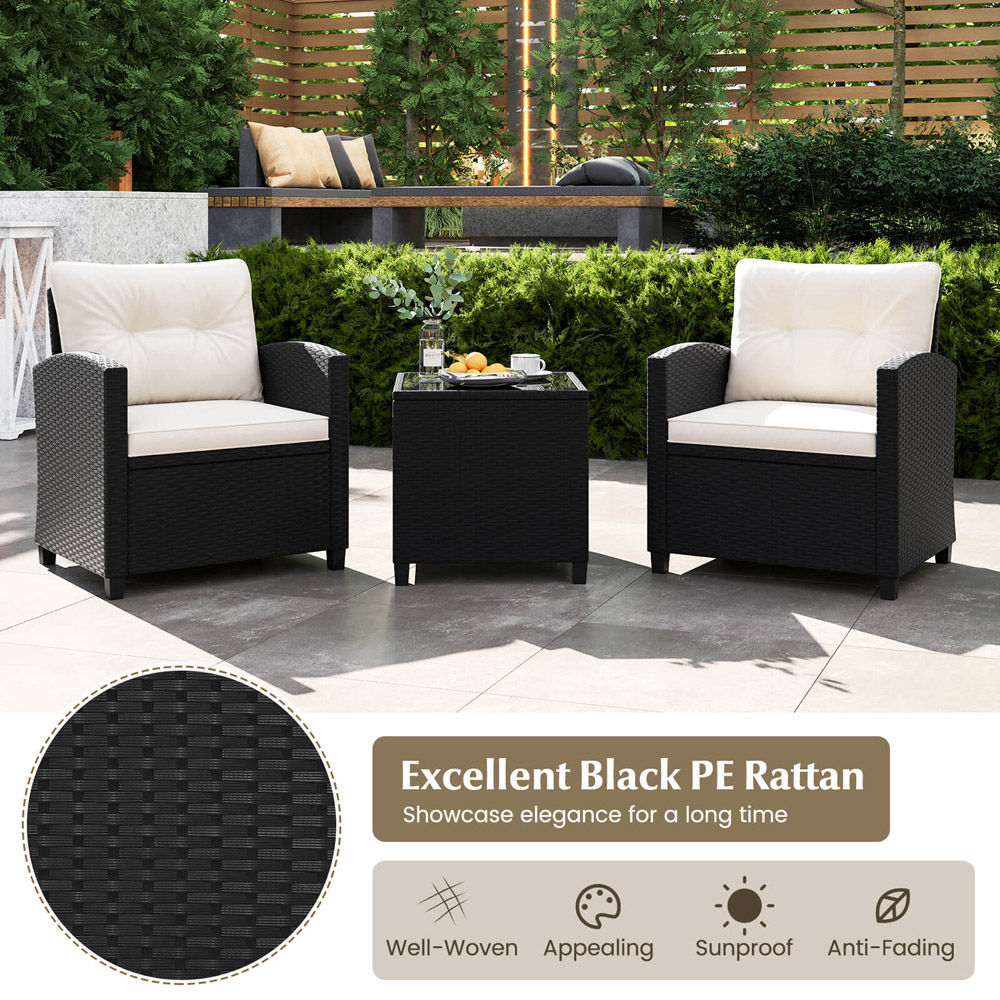Costway 2 Seater White Rattan Patio Furniture Set with Cushion Image 5