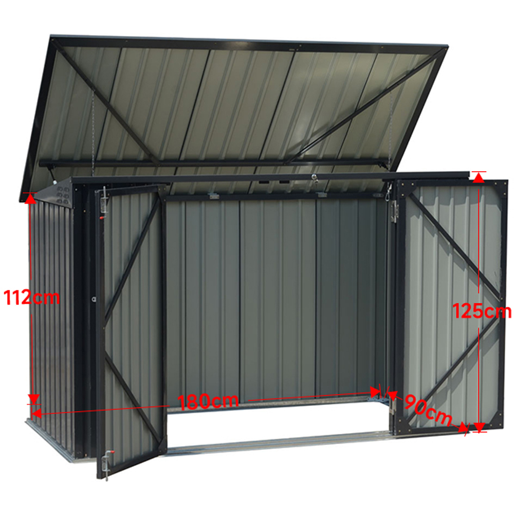 Living and Home 6.2 x 3.7ft Anthracite Zinc Steel Wheelie Bin Outdoor Storage Shed Image 8