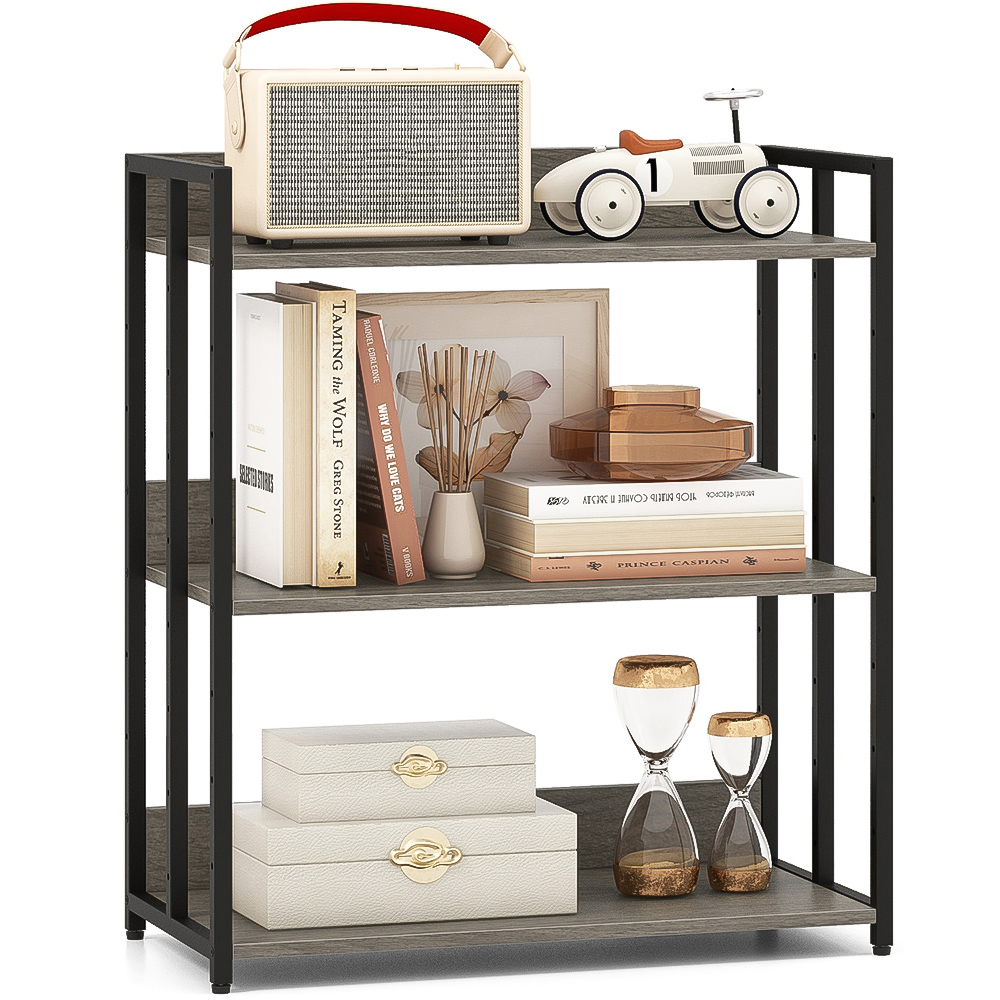 Costway 3 Shelf Grey Metal Frame Bookshelf Image 3