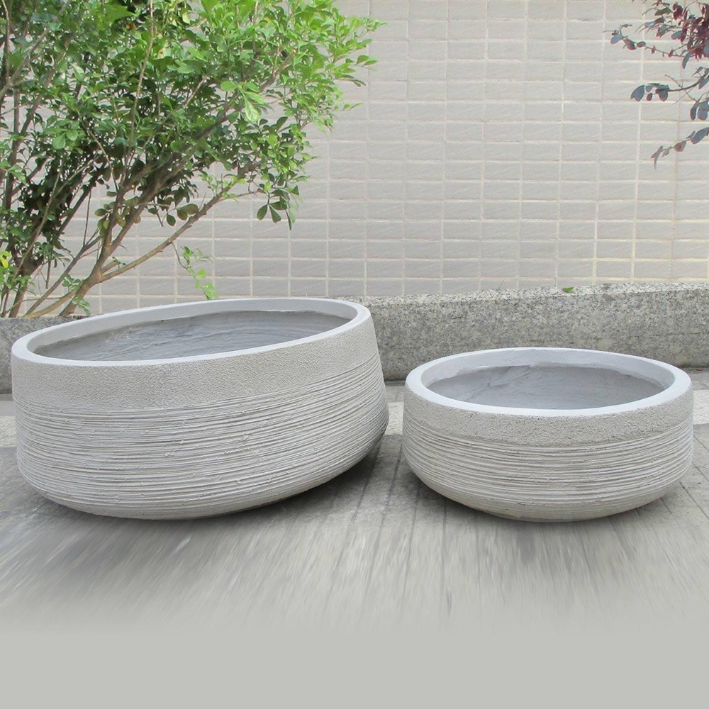 wilko Ribbed Beige Light Concrete Fibrestone Outdoor Bowl Plant Pot 12cm Image 5