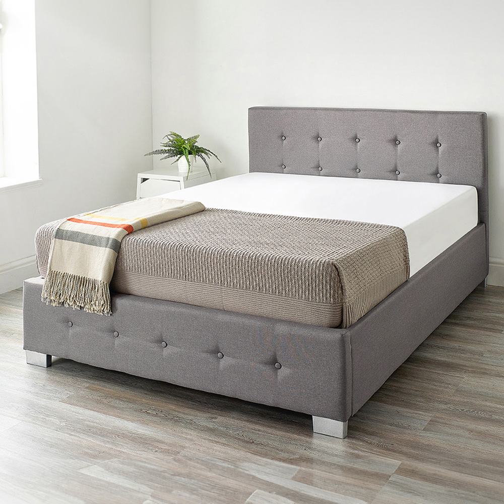 Aspire Single Grey Linen End Lift Ottoman Storage Bed Image 1