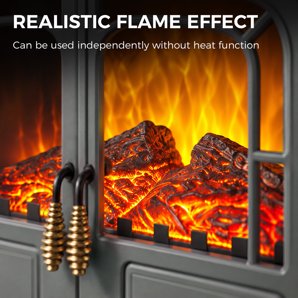 HOMCOM Grey Freestanding Electric Fireplace Stove with LED Fire Flame Effect Image 7