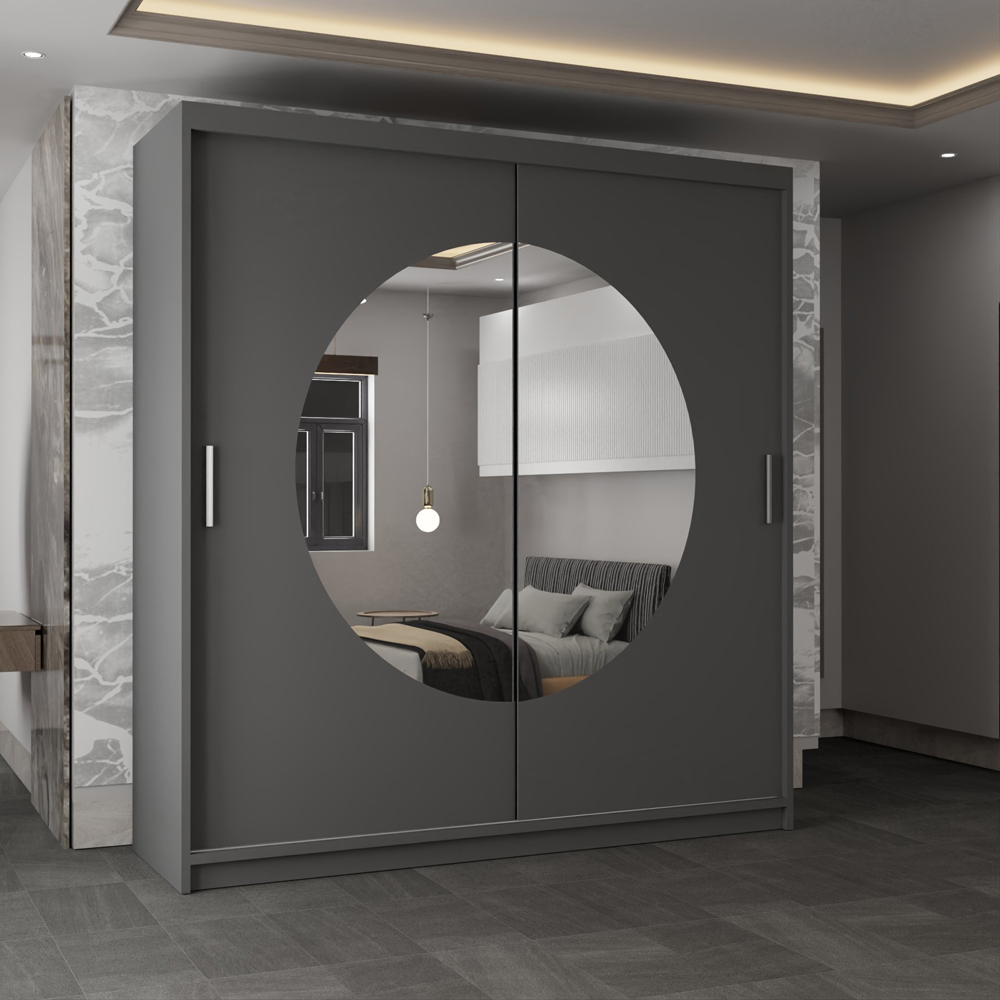 Sliding Wardrobes 4U Moon 2 Door Grey Mirrored Wardrobe 150cm Image 4