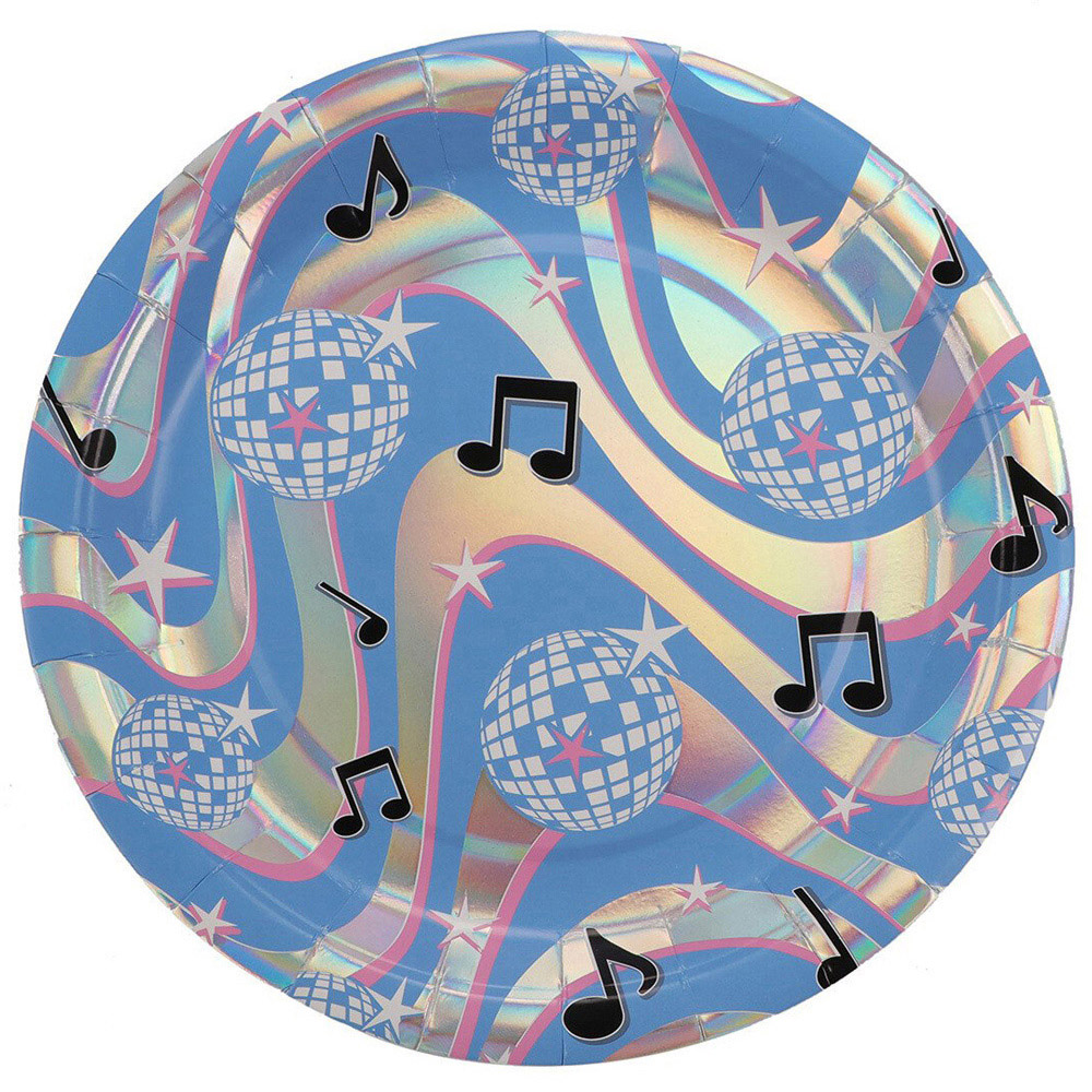 Pack of 8 Disco Party Plates - Blue Image