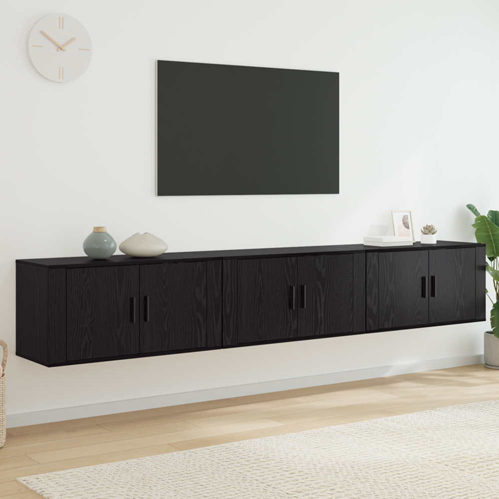 vidaXL 2 Door Black Oak Wall Mounted TV Unit Set of 3 Image 1