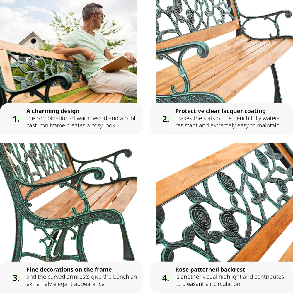 tectake Marina 2 Seater Brown Garden Bench Image 7