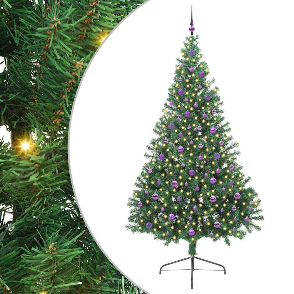 vidaXL Pre-Lit Lilac Baubles Green Artificial Christmas Tree 8ft Image 2