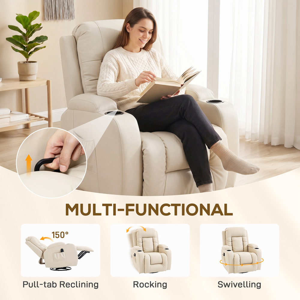 HOMCOM Cream Massage and Heat Recliner Chair with 8-Point Vibration Image 6