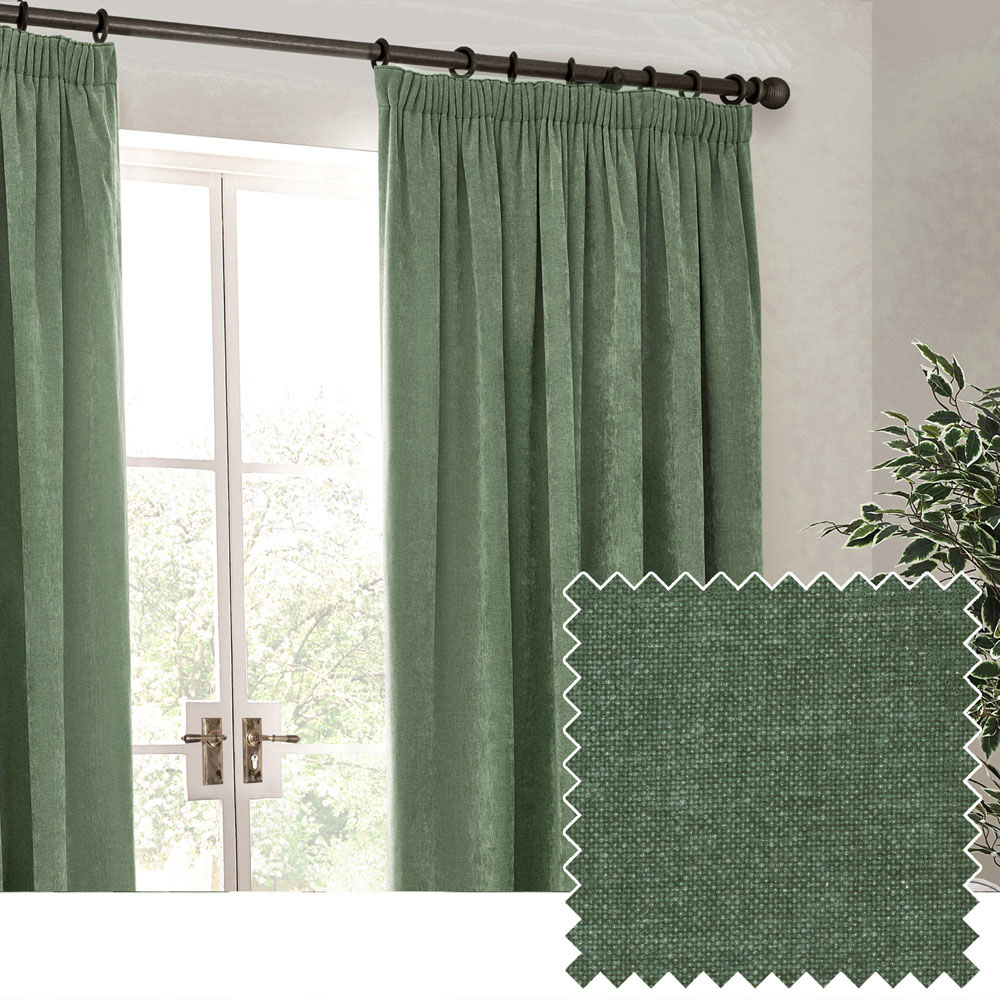 Yard Green Heavy Chenille Velvet Pencil Pleat Curtains 117 x 183cm Image 4