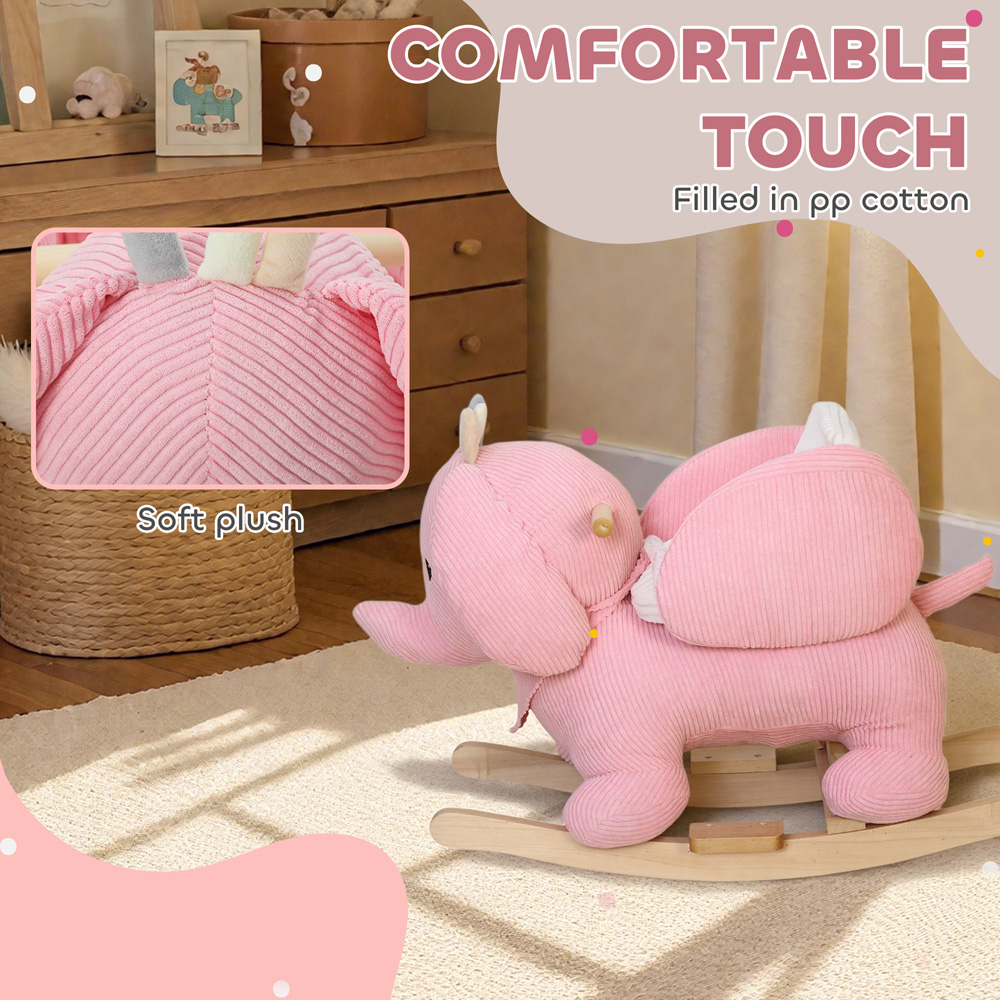 Tommy Toys AIYAPLAY Kids Pink Plush Ride On Rocking Elephant with Safety Belt and Interactive Sound Image 5