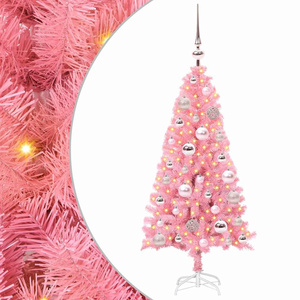 vidaXL Pre-Lit Pink Bauble Pink Artificial Christmas Tree 5ft Image 6