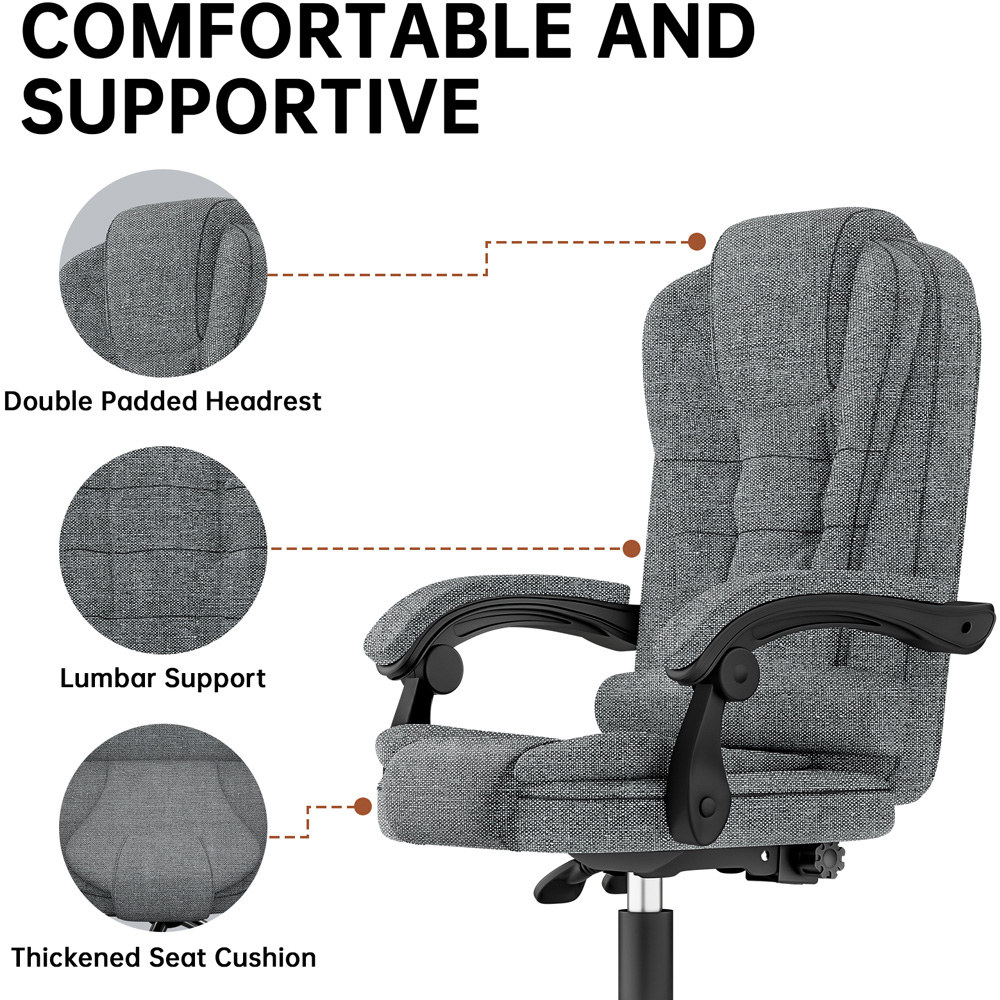 Rattrix Light Grey Height Adjustable Swivel Office Chair with Large Padded Seat Image 3