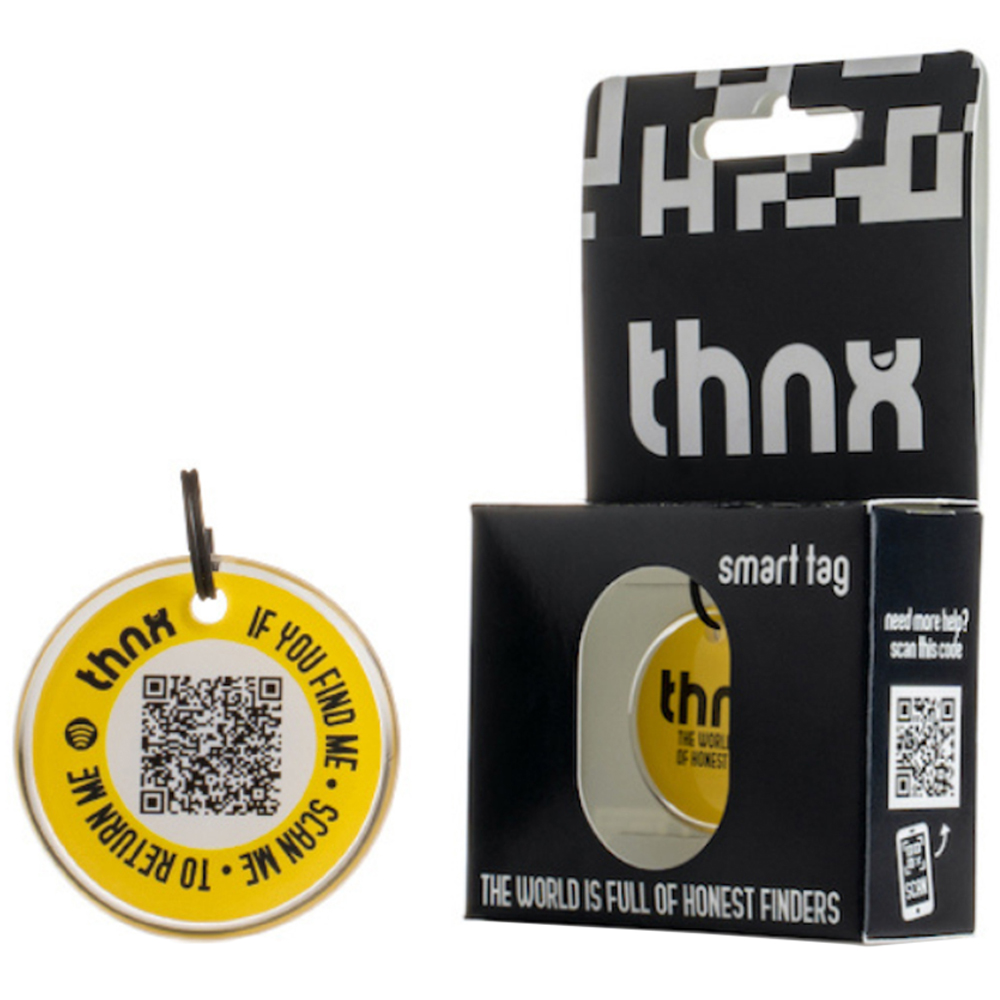 Thnx Yellow Medium Airtag Keychain with QR Code Image 1