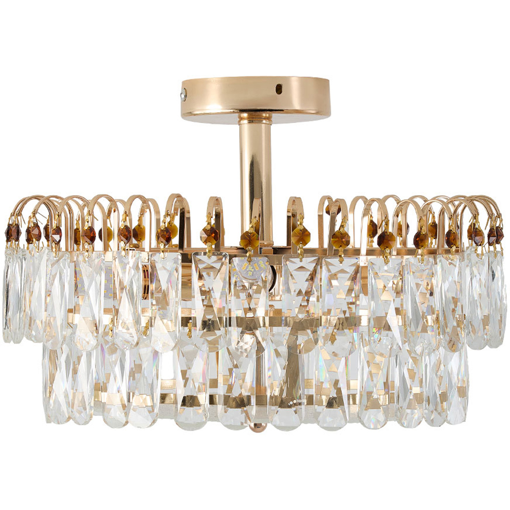 Living and Home Gold Crystal Semi Flush Mount E14 Ceiling Light Image 3