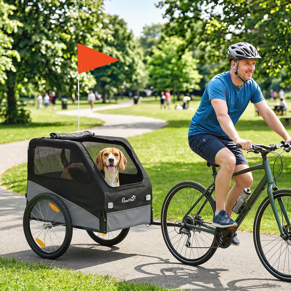 PawHut Grey Small and Medium Dog Bike Trailer with Rubber Wheels Image 2