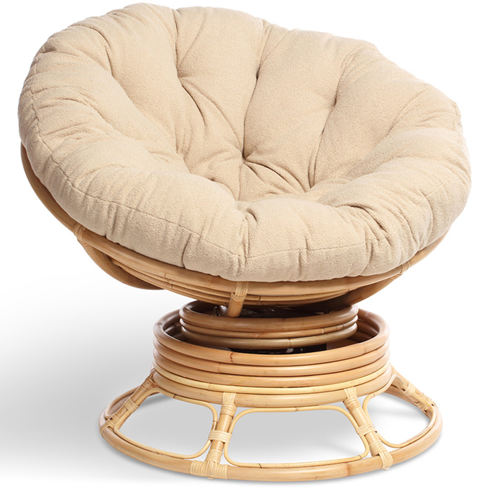Desser Papasan Natural Rattan Rocking Chair with Boucle Latte Cushion Image 3
