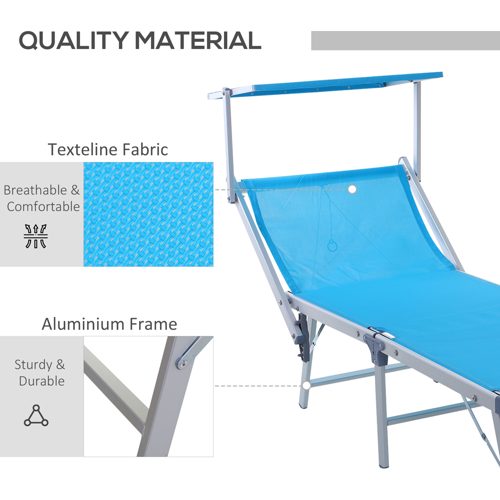 Outsunny Blue Recliner Sun Lounger with Canopy Image 6