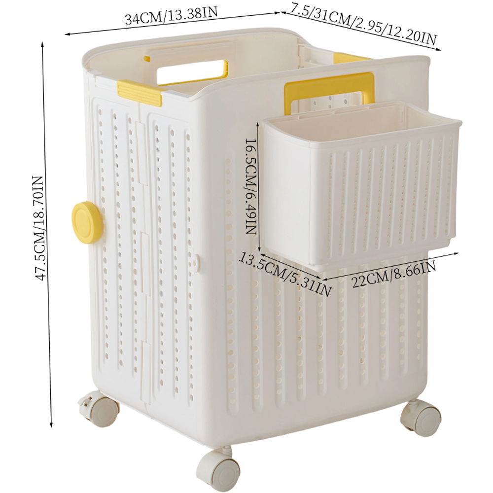 Living and Home Large White Foldable Laundry Basket with Hanging Basket and Castors Image 8