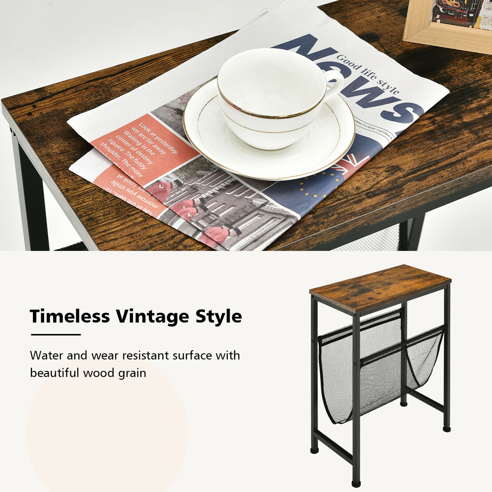 Costway Narrow End Table with Mesh Magazine Holder Image 8
