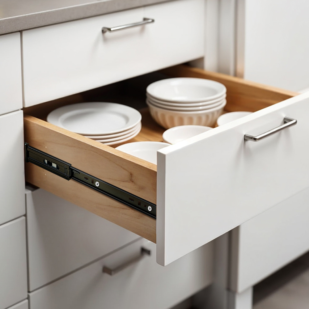 Living and Home Single Pair 3 Fold Black High Load Full Extension Ball Bearing Drawer Slide 12inch Image 2