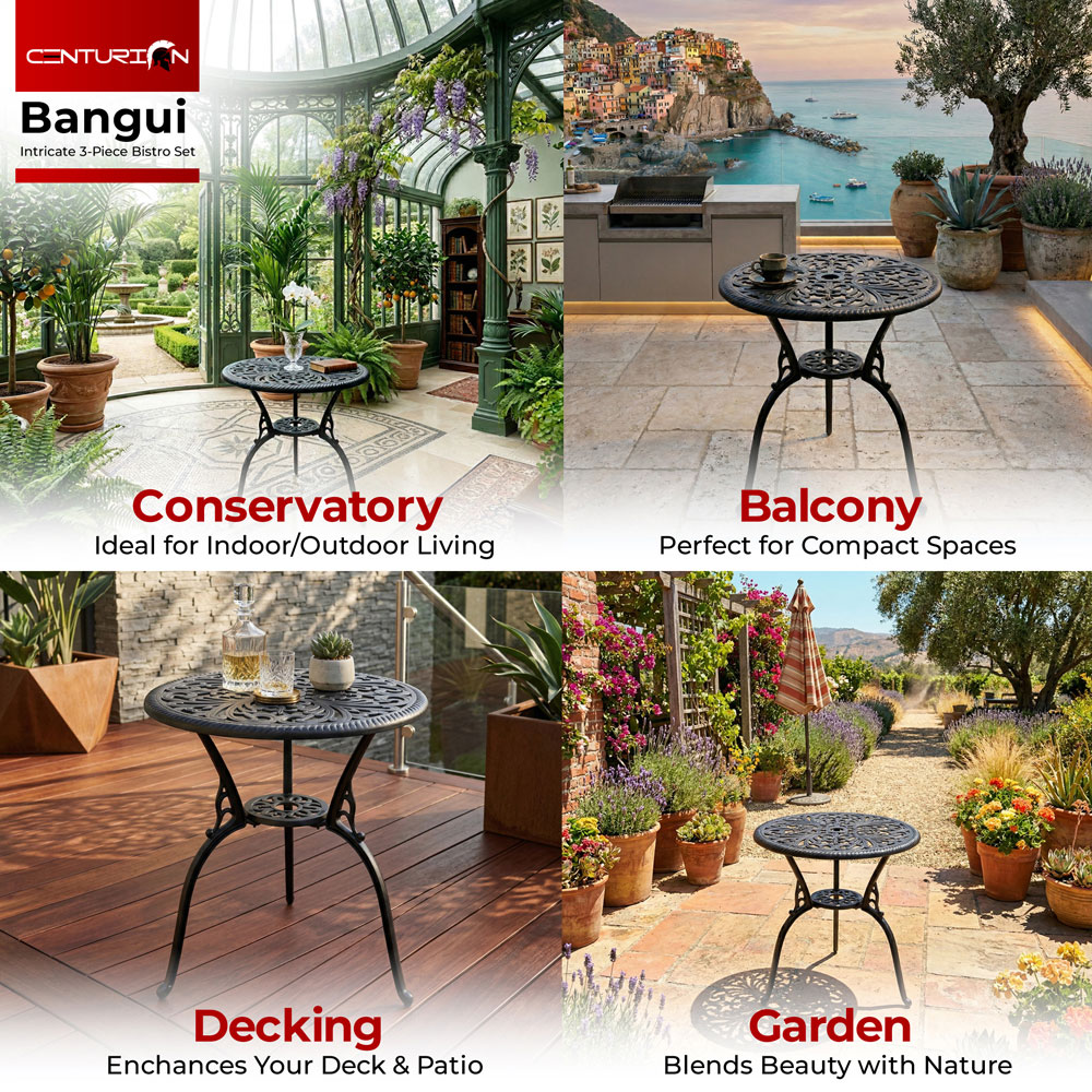 Centurion Bangui 2 Seater Black Round Garden Bistro Table with Parasol Hole Image 5