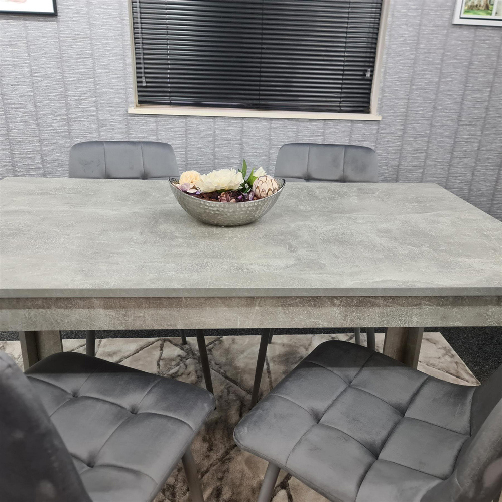 Kosy Koala 4 Seater Grey Stone Effect Velvet Dining Set Image 5
