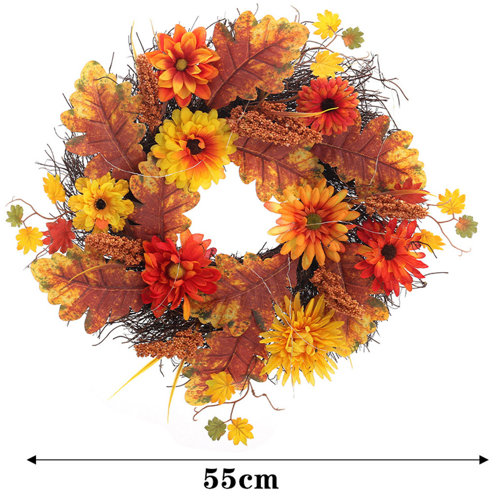 Living and Home LED Wreath with Maple Leaves Daisies and Sorghum 55cm Image 9