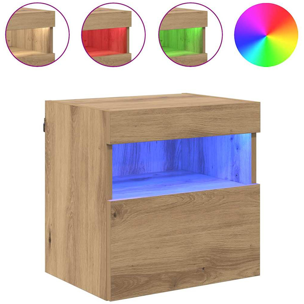 vidaXL Single Door Single Shelf Artisan Oak Wall Mounted TV Cabinet with LED Light Image 4