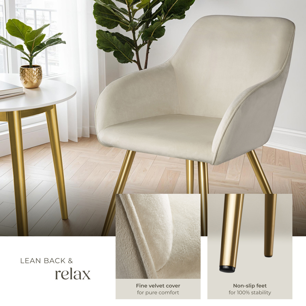 tectake Marilyn Set of 4 Cream and Gold Velvet Look Padded Accent Chairs Image 4