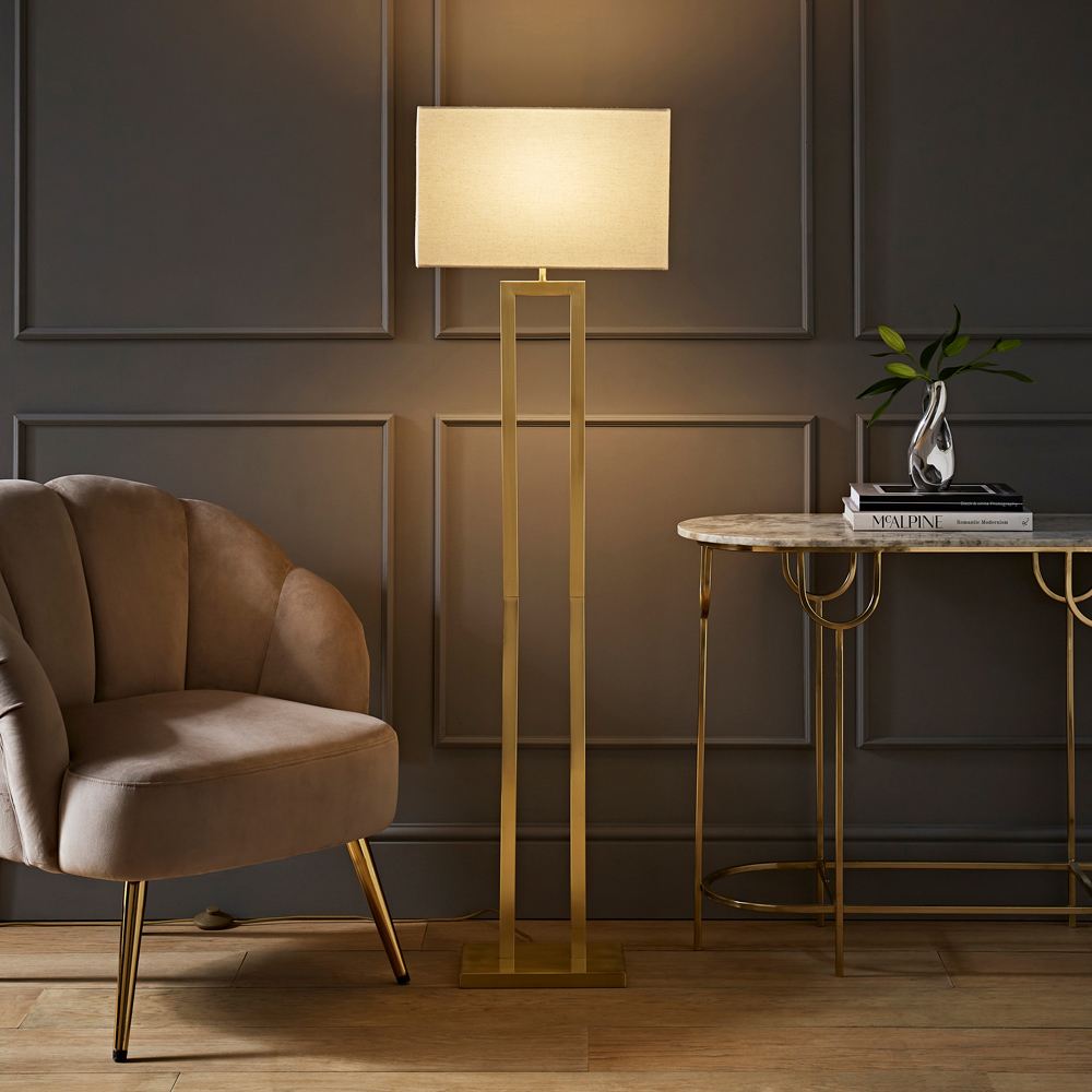 ValueLights Gloria Lamp Shade Gold Double Stem Metal LED Floor Lamp Image 2