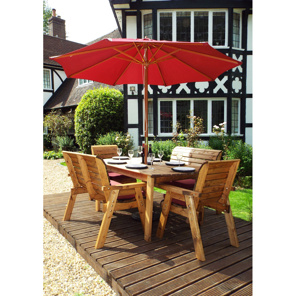 Charles Taylor Solid Wood 6 Seater Rectangular Outdoor Dining Set with Red Cushions Image 8
