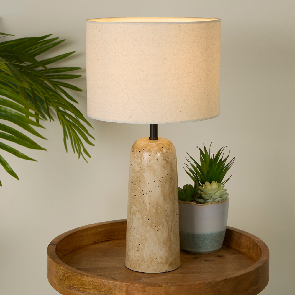 Lighting Collection Conway Natural Shade Travertine Finish Ceramic Table Lamp Image 2