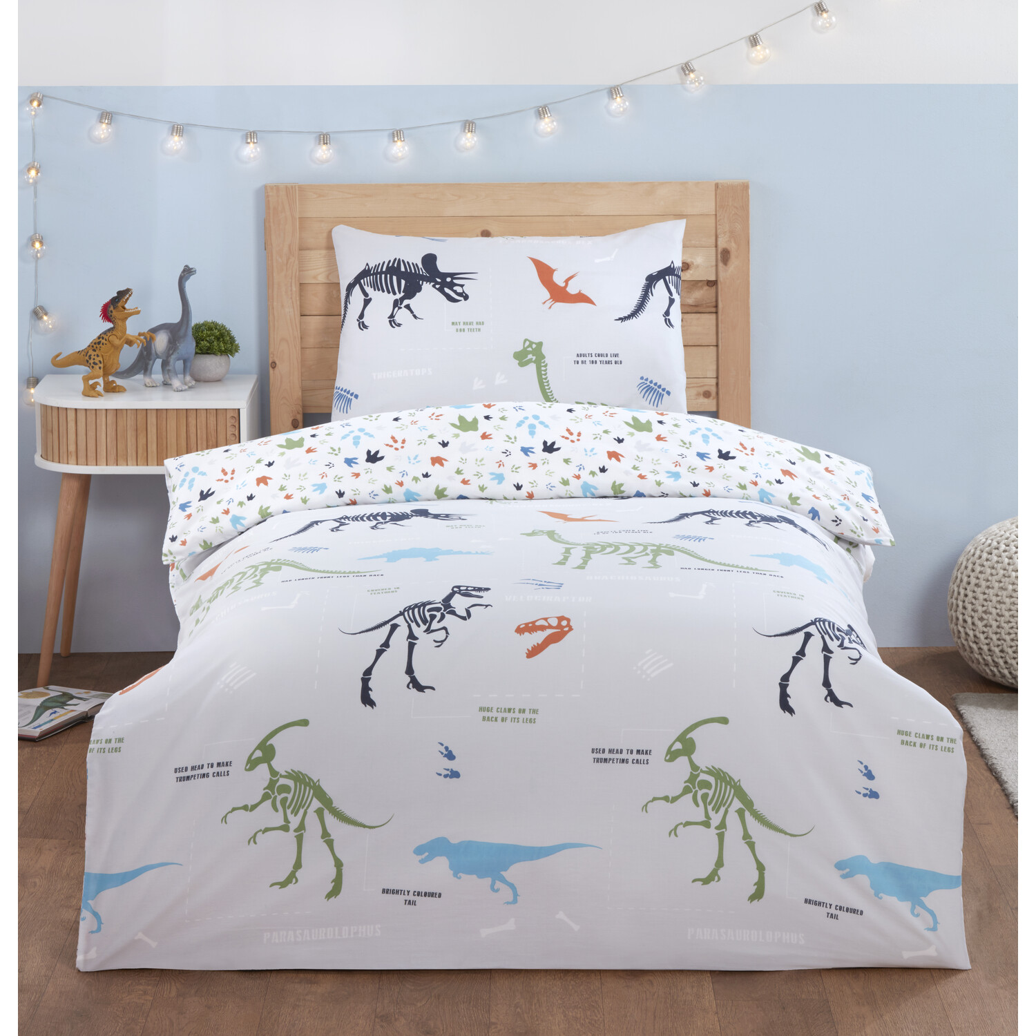 Dinosaur Duvet Cover and Pillowcase Set - Grey Image 1