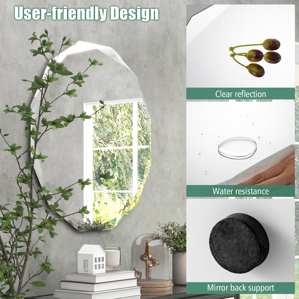 Costway Silver Polished Frameless Wall Mounted Mirror Image 6